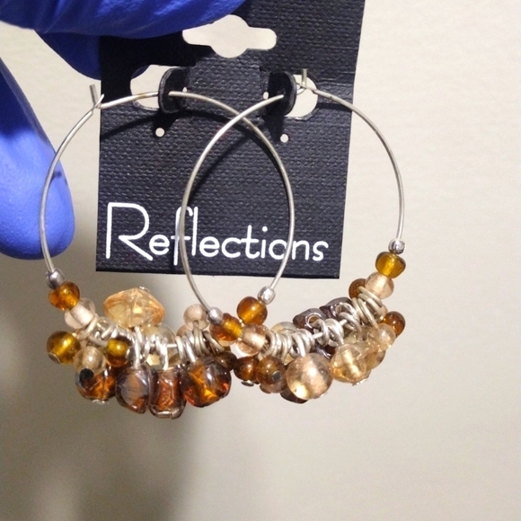 Women's Stunning Silver-Tone Hoop Brown Cluster Beads Design drop Earrings, 2-in - Picture 3 of 5